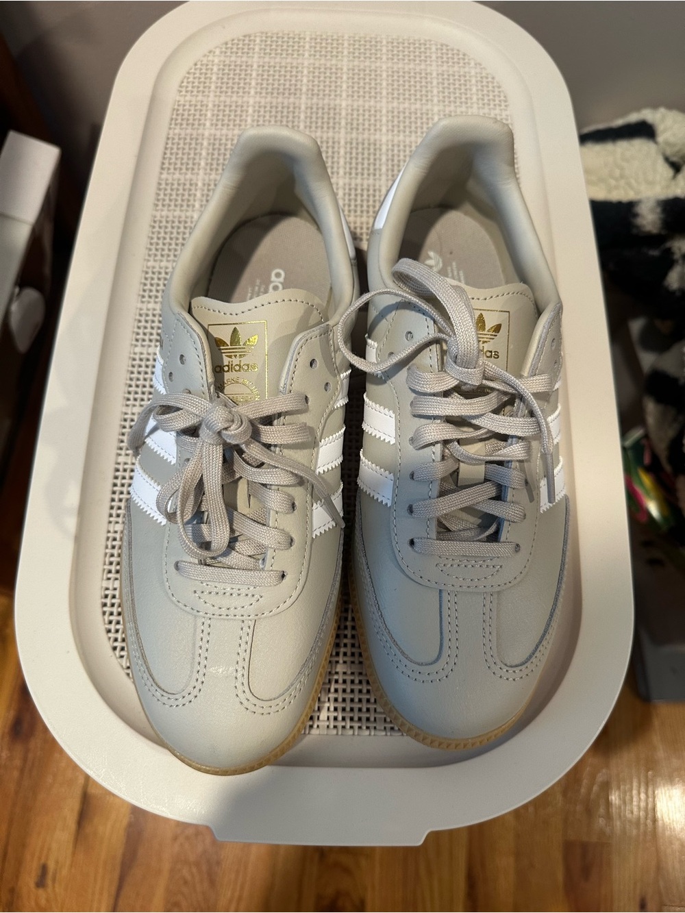 adidas Kids Samba OG Sneakers in Light Gray with White Stripes